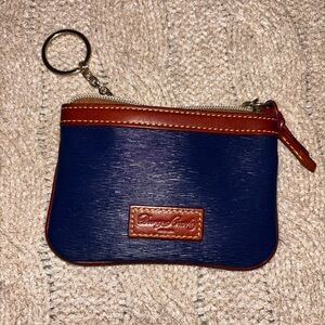 Dooney & Bourke Navy Blue Saffiano Leather Coin Purse Keychain Red Lining